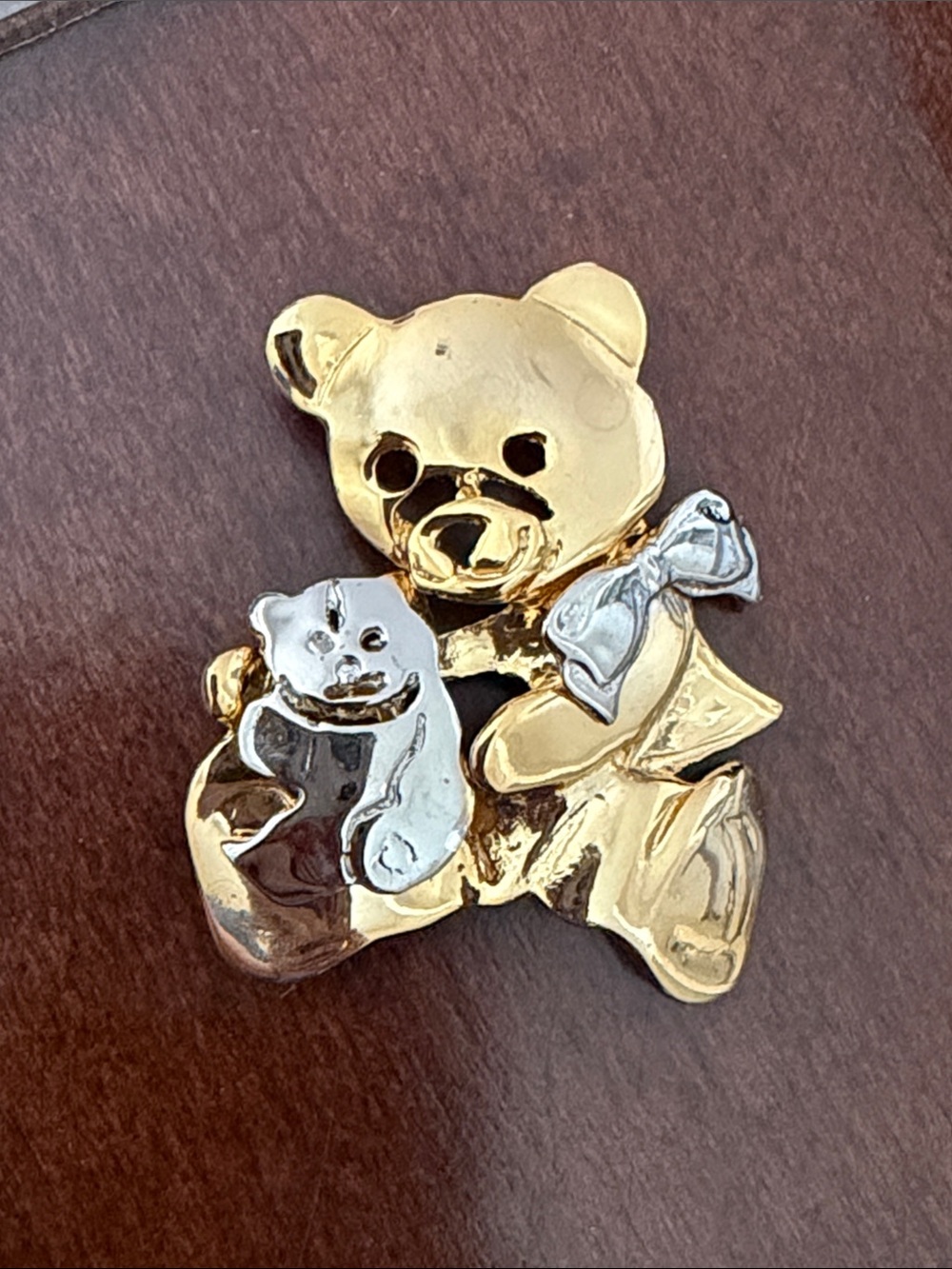 Vintage Teddy Bear Gold Toned Pendant and Brooch